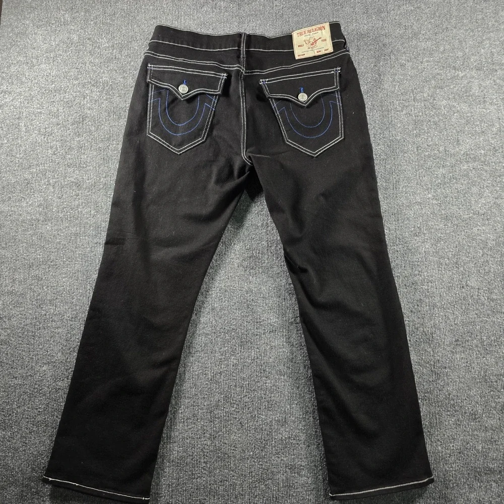 NWT True Religion Ricky Relaxed Straight Jeans Rinse Black Contrast Stitch 36